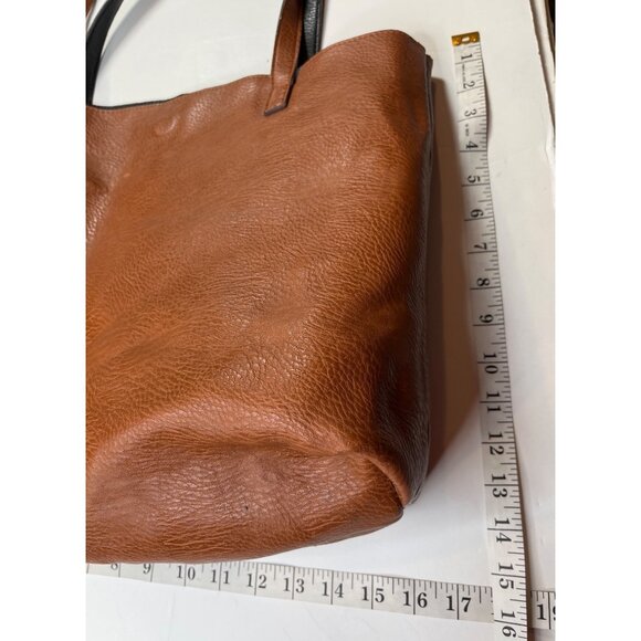 Large Black/Brown reversibleLeather Tote Bag 19x16 Inches 82c - Picture 10 of 15